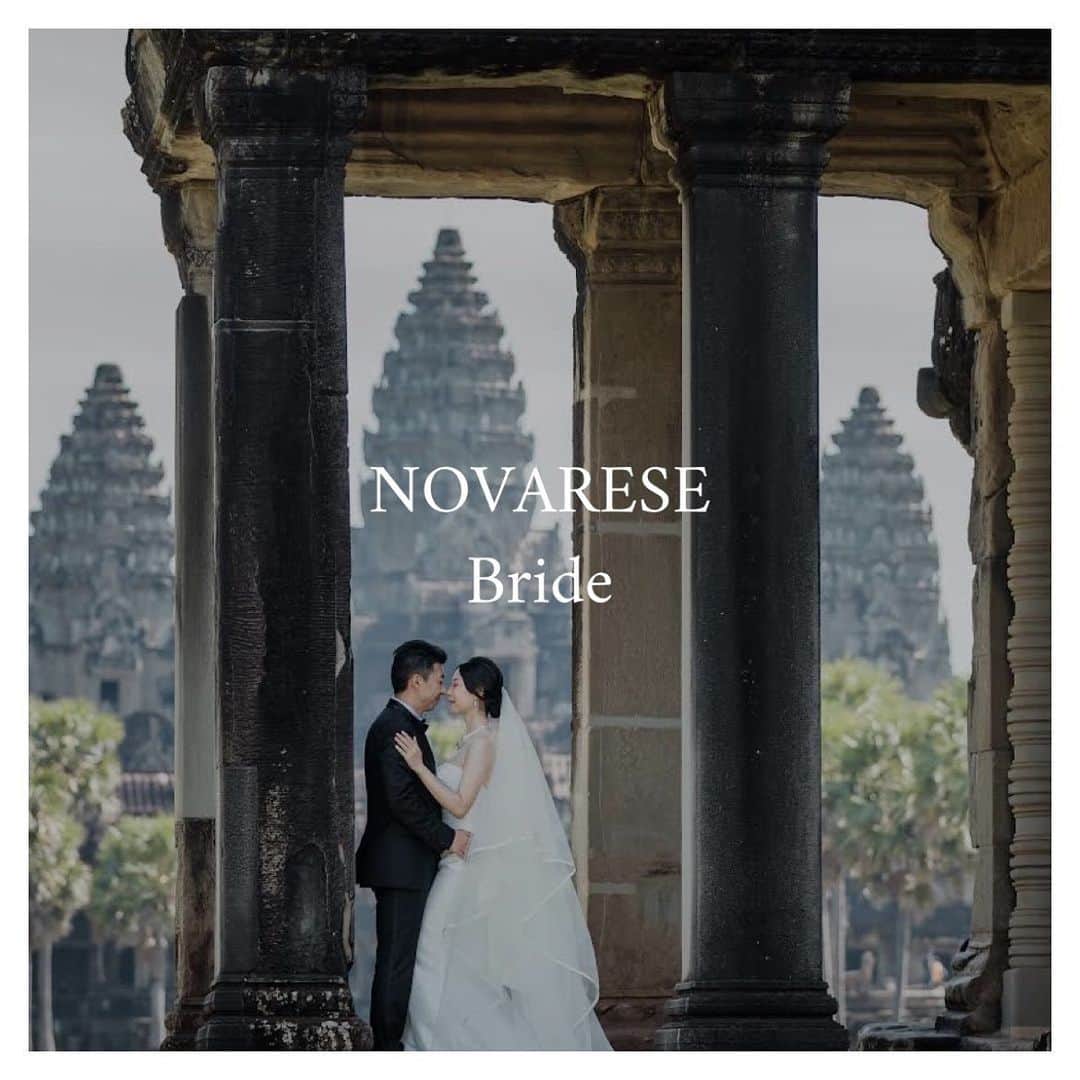 NOVARESE Dress Officialのインスタグラム：「⁡ 花嫁は、Sareh Nouriのアイコニックなコラムガウンを纏いました シャンタン地を用いた、ハートカットの胸元に斜めのドレープが美しい一着です ⁡ お問い合わせ、試着予約はお近くのノバレーゼまで ⁡ Dress: Rania (Sareh Nouri) @sarehnouri @novaresewedding  Tuxedo: NVT21 (Novarese) @novaresewedding  ⁡ #ノバレーゼウエディング #ノバレーゼ #ノバレーゼドレス #プレ花嫁 #東京花嫁 #関西花嫁 #名古屋花嫁 #広島花嫁 #福岡花嫁 #ウエディングドレス #ノバレーゼ花嫁 #novaresewedding #novarese #sarehnouri」