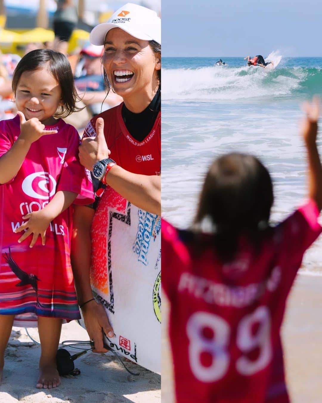 サリー・フィッツギボンズのインスタグラム：「The energy and joy that makes game day so special @wsl #USOpenofSurfing 💫🌊 📷: @sealight_photo  ————- Big thanks to my team @boostaus @breitling @all.pacific @harveynormanau @gwmaustralia @bestsheds @fcs_surf @almondbreeze @devikaworld @tandcsurf @gpangsurf @axxewetsuits」