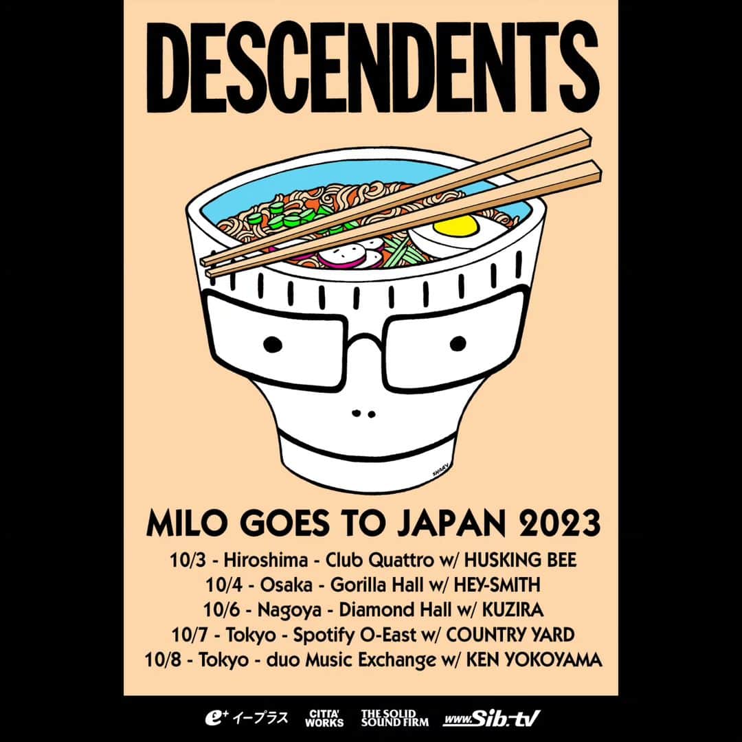 HEY-SMITHのインスタグラム：「【ライブ情報】  DESCENDENTS “MILO GOES TO JAPAN 2023”に HEY-SMITHの出演が決定！  １０月４日(水) Osaka Gorilla Hall  ライブページ https://hey-smith.com/live」