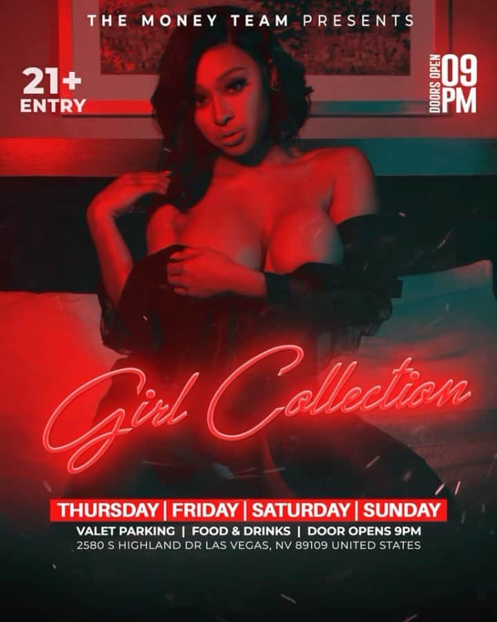 フロイド・メイウェザー・ジュニアのインスタグラム：「GIRL COLLECTION IS THE PLACE TO BE IN VEGAS ALL WEEKEND LONG  DOOR OPENS @ 9:00pm   •THURSDAY •FRIDAY •SATURDAY •SUNDAY  Must be 21 To Enter.  Ladies are welcome with or without male companion.  Come party at the best most luxurious venue in Las Vegas “Girl Collection”  GIRL COLLECTION 2580 S Highland Dr Las Vegas, NV 89109 1 -(844) 447-5758  #GirlCollection  @girl.collection_lv」