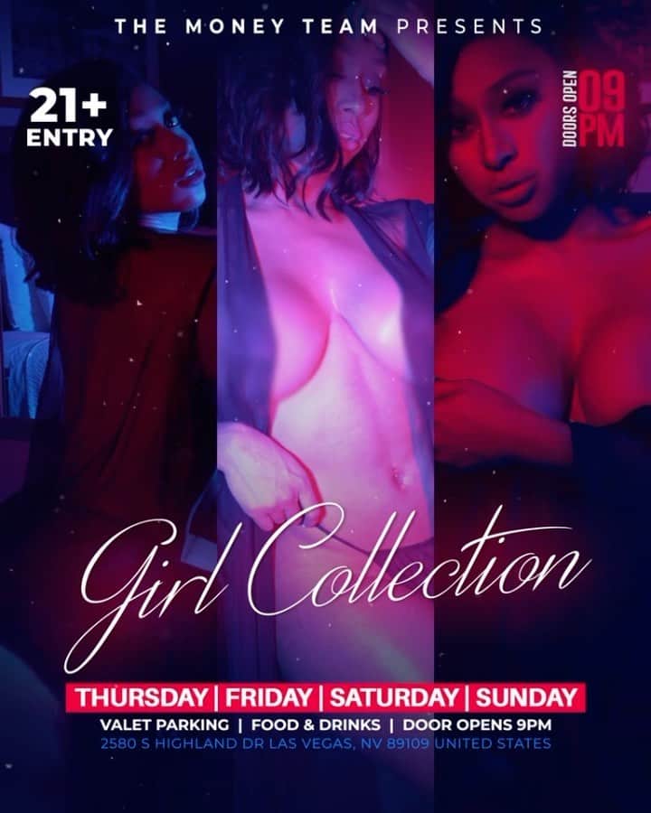 フロイド・メイウェザー・ジュニアのインスタグラム：「GIRL COLLECTION IS THE PLACE TO BE IN VEGAS ALL WEEKEND LONG  DOOR OPENS @ 9:00pm   •THURSDAY •FRIDAY •SATURDAY •SUNDAY  Must be 21 To Enter.  Ladies are welcome with or without male companion.  Come party at the best most luxurious venue in Las Vegas “Girl Collection”  GIRL COLLECTION 2580 S Highland Dr Las Vegas, NV 89109 1 -(844) 447-5758  #GirlCollection  @girl.collection_lv」