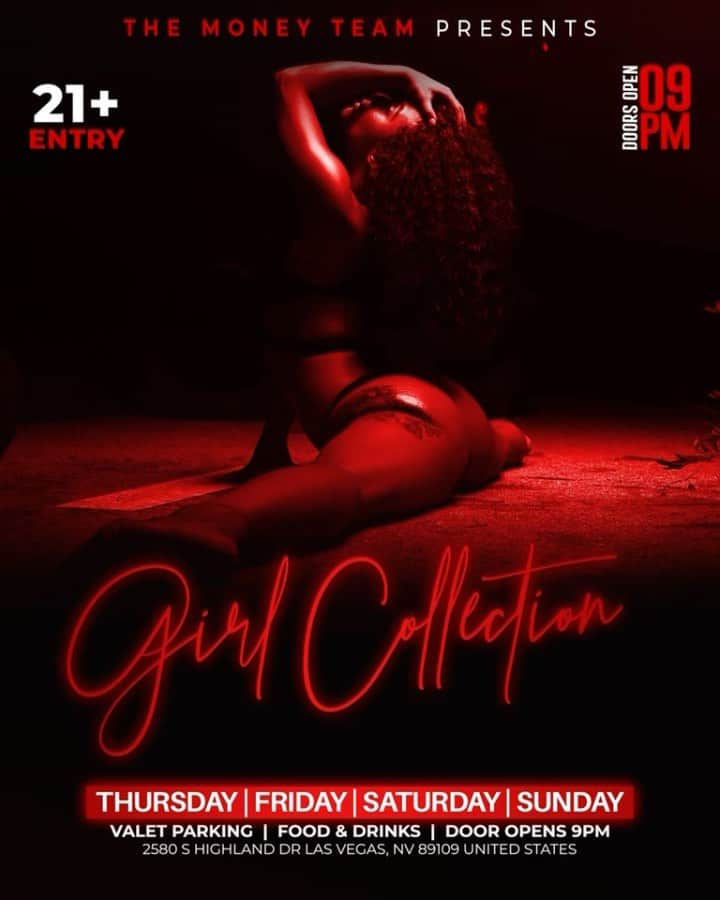 フロイド・メイウェザー・ジュニアのインスタグラム：「GIRL COLLECTION IS THE PLACE TO BE IN VEGAS ALL WEEKEND LONG  DOOR OPENS @ 9:00pm   •THURSDAY •FRIDAY •SATURDAY •SUNDAY  Must be 21 To Enter.  Ladies are welcome with or without male companion.  Come party at the best most luxurious venue in Las Vegas “Girl Collection”  GIRL COLLECTION 2580 S Highland Dr Las Vegas, NV 89109 1 -(844) 447-5758  #GirlCollection  @girl.collection_lv」