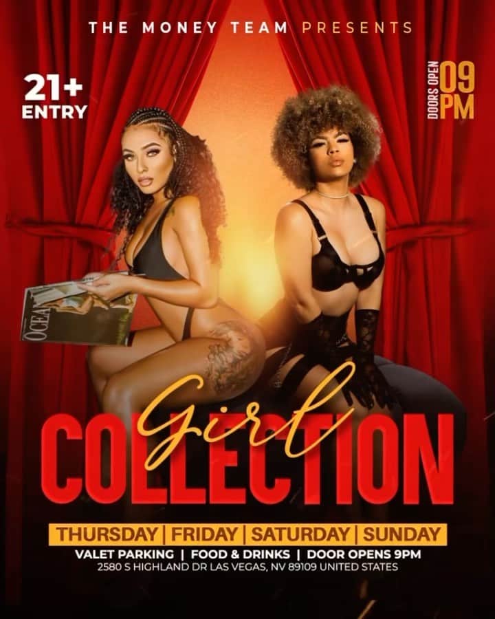 フロイド・メイウェザー・ジュニアのインスタグラム：「GIRL COLLECTION IS THE PLACE TO BE IN VEGAS ALL WEEKEND LONG  DOOR OPENS @ 9:00pm   •THURSDAY •FRIDAY •SATURDAY •SUNDAY  Must be 21 To Enter.  Ladies are welcome with or without male companion.  Come party at the best most luxurious venue in Las Vegas “Girl Collection”  GIRL COLLECTION 2580 S Highland Dr Las Vegas, NV 89109 1 -(844) 447-5758  #GirlCollection  @girl.collection_lv」