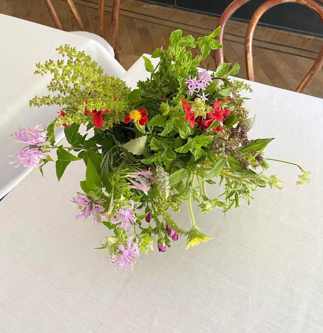 渡辺有子さんのインスタグラム写真 - (渡辺有子Instagram)「ガラス作家 黒川登紀子さんと料理会。黒川さんのカラフルな器に夏の料理とデザートを。ガラスの色合わせも楽しく、それぞれの器によって同じ料理やデザートの雰囲気がかわるのがおもしろいです。  夏野菜とグレープフルーツのマリネサラダ  桃とぶどうのパブロヴァ  ハーブをつかったドリンクは「苗目」さんのハーブをつかって清々しく。 こんなに暑くてもハーブの花も香りも元気！飾っても味わってもの👌エディブルハーブ。心地よくてスーハースーハーしちゃいます。」8月4日 14時24分 - yukowatanabe520