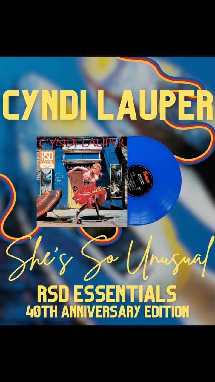 シンディ・ローパーのインスタグラム：「RSD Essentials is celebrating the 40th anniversary of She’s So Unusual with a limited edition blue opaque vinyl! Have some fun and pre-order your copy today. (link in bio)  #RSDEssentials #RecordStoreDay #ShesSoUnusual40」