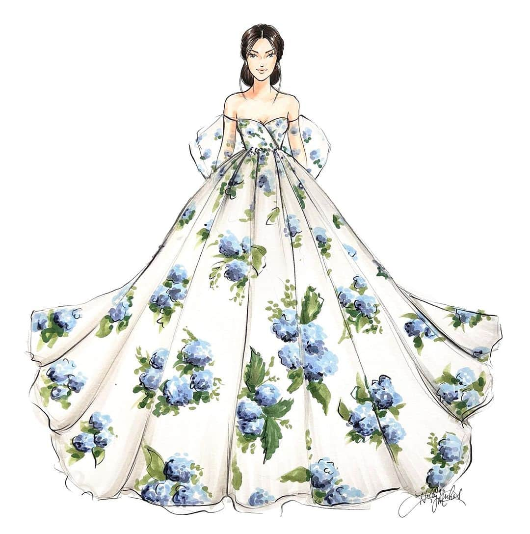 Holly Nicholsさんのインスタグラム写真 - (Holly NicholsInstagram)「The hydrangea gown 🪻 #hydrangeas #hydrangea #capecod #fashionillustration #copicmarker #fashiondesign」8月5日 2時11分 - hnicholsillustration