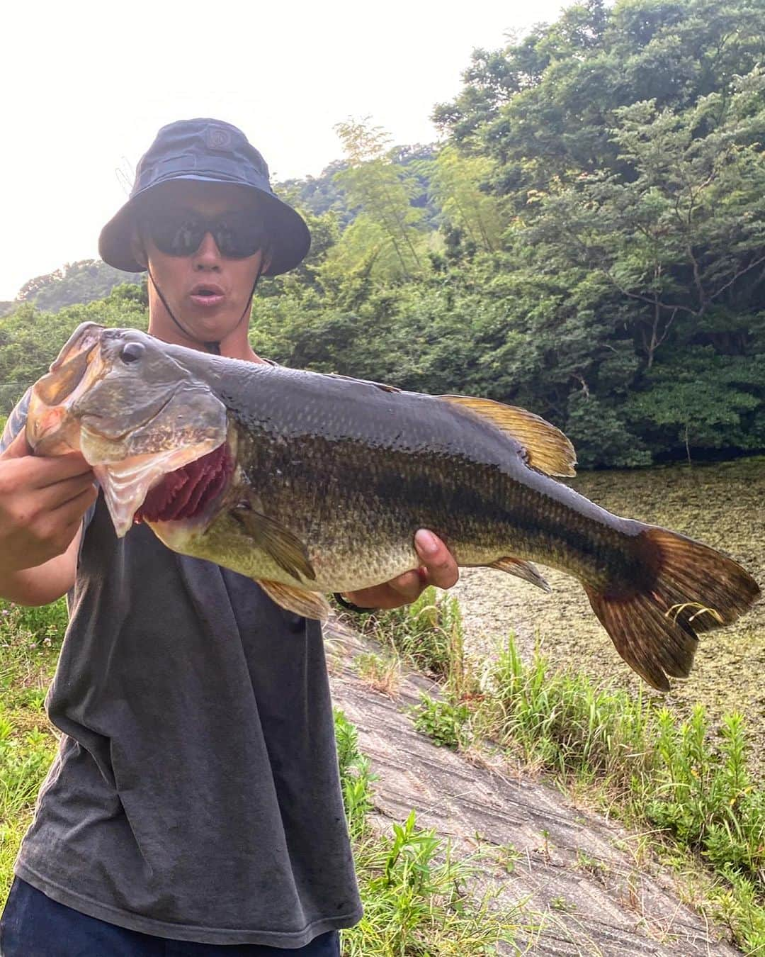 飛田流輝のインスタグラム：「love fishing😎⚡️🐟 デカバスは手が震える🤘 @volcomjapan  #volcomjapan  @electric_japan  #electricfishing  #bassfishing #亀山ダム #バス釣り #htレンズ #shimano #osp #自然 #感謝 #湖 #ダム#夏 #blackbass #高滝湖#釣り#jackall #drt」