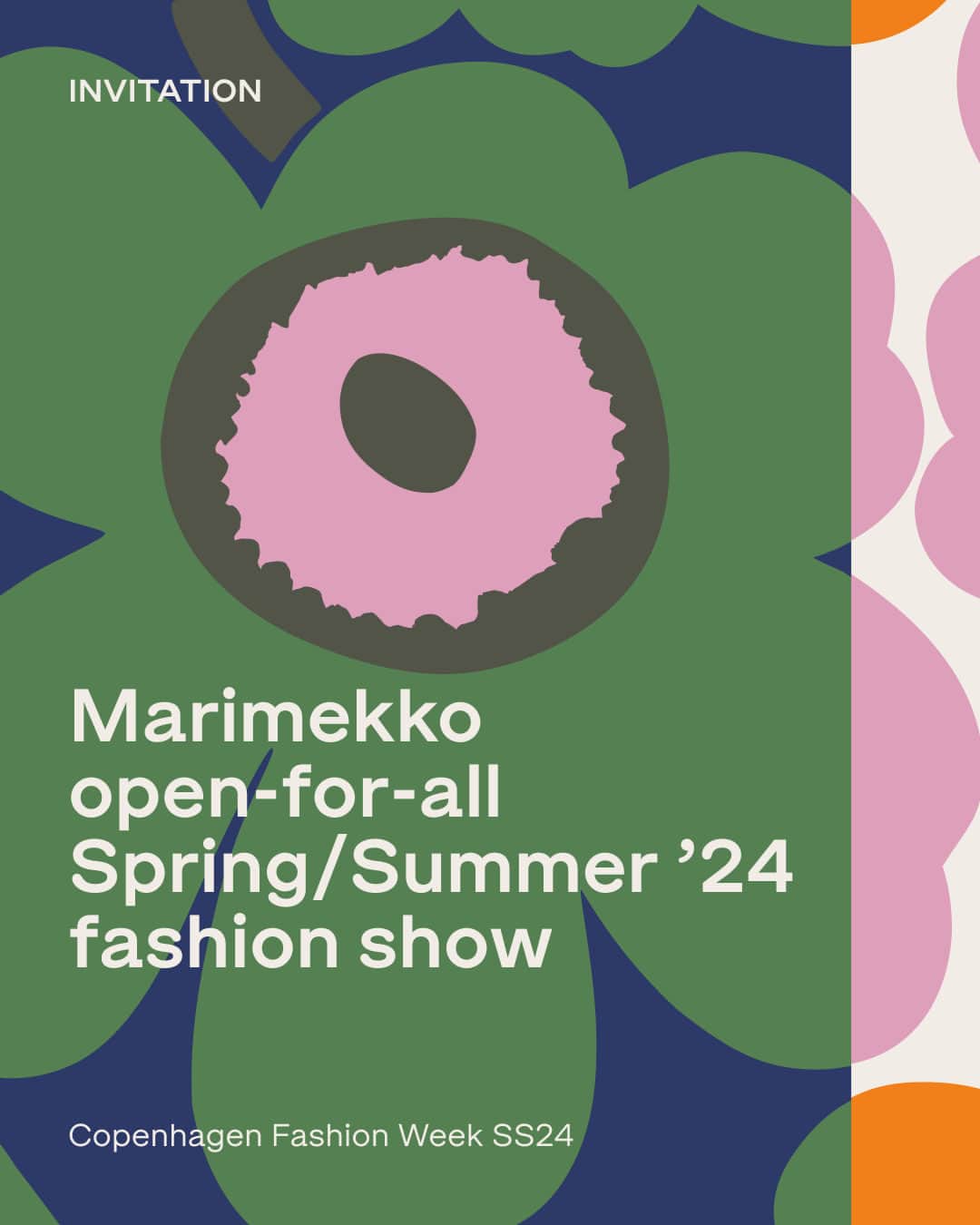 マリメッコのインスタグラム：「Save the date! We’ll unveil our spring/summer ’24 collection at Copenhagen Fashion Week, and everyone is invited!  ⏰ Wednesday, 9 August at 1 pm CEST. We kindly ask you to arrive between 12-12:30 pm as the doors will close at 12:30 pm. 📍 Designmuseum Danmark, Bredgade 68, 1260 København. No registration needed.  The fashion show will be organized in an open-for-all format, reflecting our inclusive approach to design.  Come join us in Copenhagen or watch the show live on Instagram or TikTok.   With love, Marimekko  #marimekko #cphfw #SS24 @cphfw」