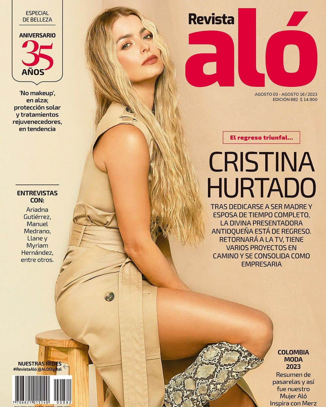 のインスタグラム：「Nos reunimos con la bellísima presentadora antioqueña para capturar su esencia actual, el espíritu de ‘Cris’, que parece tener una sed inapagable por lo básico, por la naturaleza y quien a punto de celebrar su cumpleaños número 40 está cada vez más bella y lista para regresar al trabajo, con todos los bríos.  Y es que @crisshurtado se dedicó a ser madre y esposa de tiempo completo desde hace un par de años, pero le han llegado varias propuestas para regresar al trabajo y retomar su exitosa carrera profesional que tanto adora. Empoderada y preciosa, así posó para la nueva portada de #RevistaAló que circula a partir de hoy.   #MujerAlóInspira #RevistaAló35años  . . . . Entrevista: @sandrapaolareal  Fotografía: @delvecchio21  Maquillaje y pelo: @edwinbeltranmakeup  Producción y styling: @ednavelez  Locación: @delvecchiostudio」