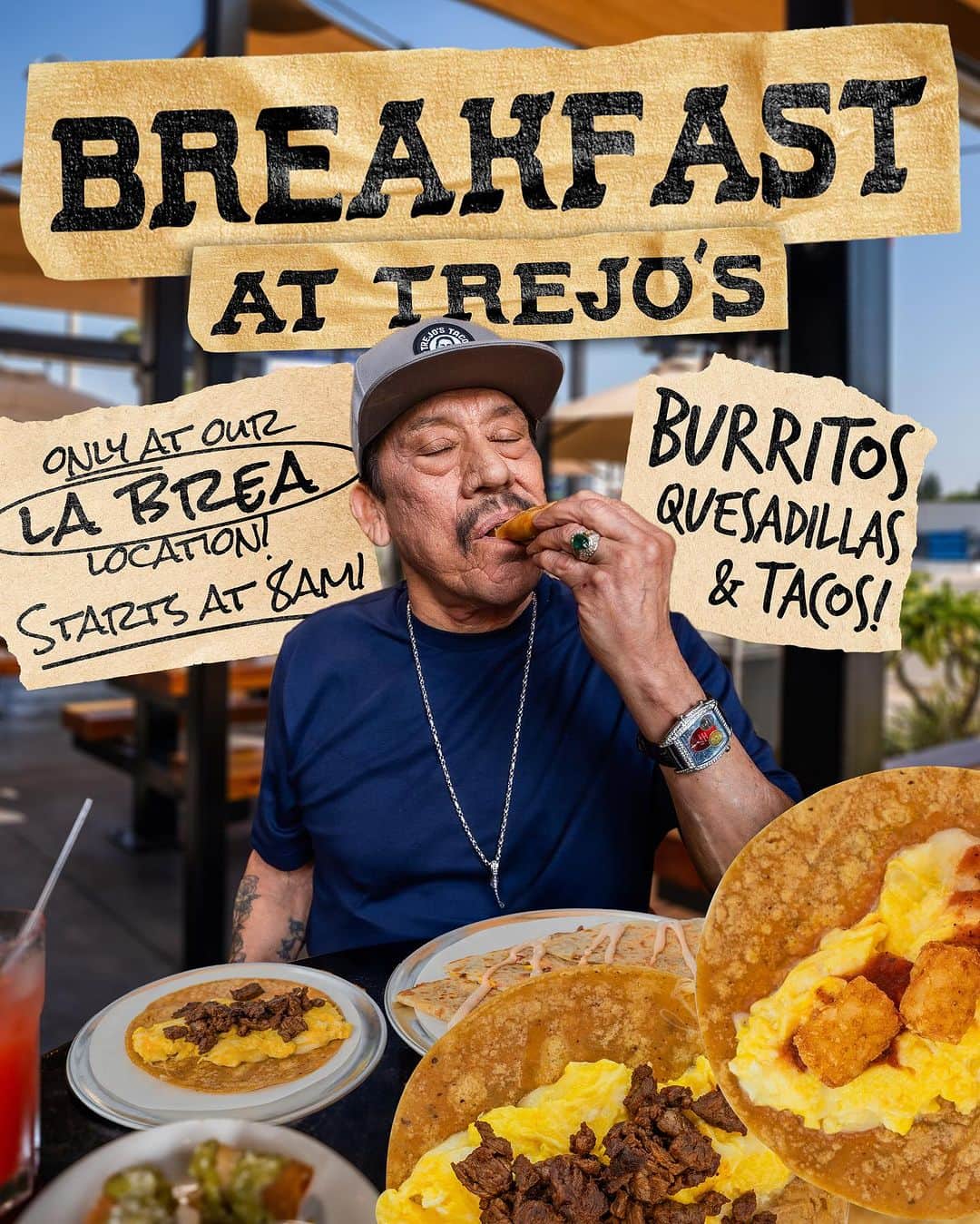 ダニー・トレホさんのインスタグラム写真 - (ダニー・トレホInstagram)「It’s time for some Breakfast at Trejo’s! 🍳🥓   Now starting at 8AM you can enjoy Breakfast Burritos, Tacos, and Quesadillas at our La Brea location!   📍La Brea 1048 S La Brea Ave 90028  #trejostacos #trejosdonuts #trejoscoffeeanddonuts #trejoscantina #trejoscerveza #dannytrejo #tacos #breakfast #breakfastburritos」8月4日 23時54分 - officialdannytrejo