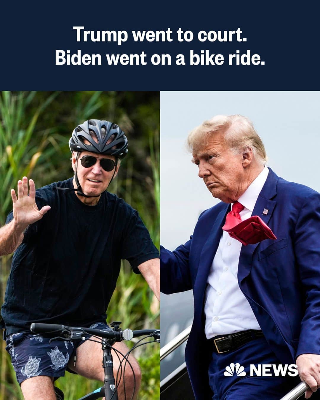 NBC Newsさんのインスタグラム写真 - (NBC NewsInstagram)「Almost as soon as Donald Trump was officially hit with a new federal indictment, Joe Biden was out of office.  Advisers were well aware that, as the Bidens were about to leave their oceanside retreat for what would be an hourslong date night outing, another Trump indictment was imminent.  As special counsel Jack Smith was addressing the nation, accusing the former president of trying to steal the election from the current president, Biden was seated across from his wife in a booth at a seafood restaurant waiting for their entrees.  Whether unintentionally or by design, Biden’s vacation agenda — bike rides, walks on the beach and even a showing of ‘Oppenheimer’ — have served to illustrate what the White House has said repeatedly: Biden is far removed from the process being carried out by a Justice Department he technically oversees.  Read more at the link in our bio.」8月5日 0時02分 - nbcnews