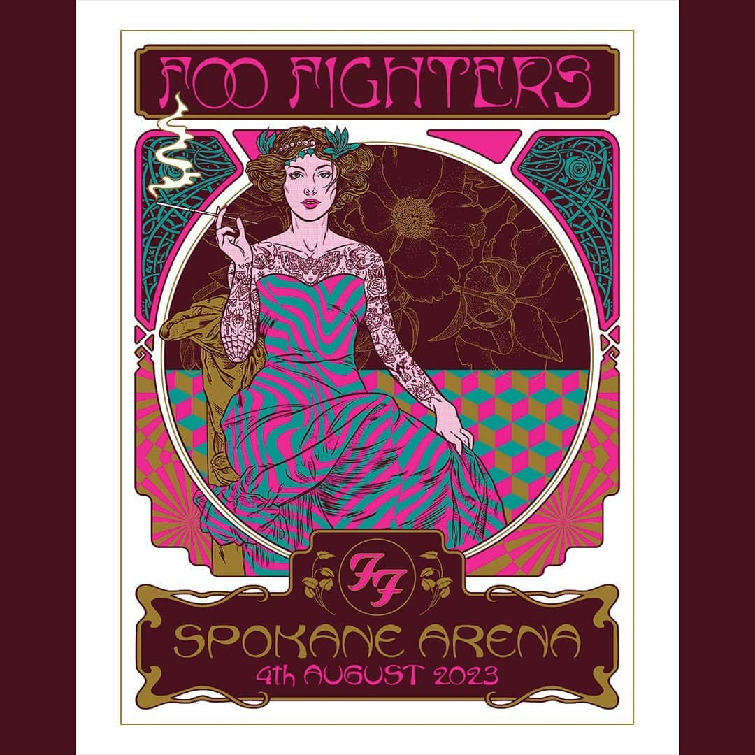 フー・ファイターズのインスタグラム：「Spokane!!! Are you ready to rock???  6:00pm #DoorsOpen 7:30pm @thebreeders  9:00pm #FooFighters  🖌️ @morningbreathinc」