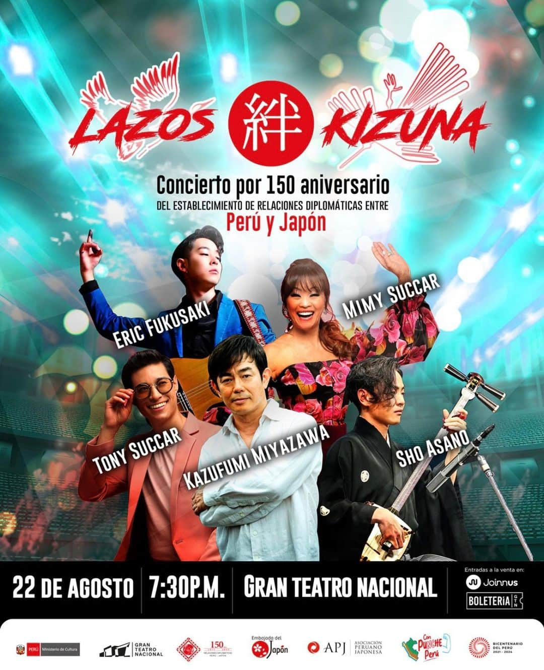 エリック･フクサキのインスタグラム：「🎩 Nos Vemos pronto Perú 🇯🇵 ✈️ 🇵🇪  Familia  Este 22 de Agosto celebraremos en el Gran Teatro Nacional de Perú @granteatronacional el “150 Aniversario de las relaciones diplomáticas” entre Perú 🇵🇪 y Japón 🇯🇵. “Lazos 絆 Kizuna”  Agasajando con agradecimiento a todos nuestros ancestros de Japón y de Perú, quienes gracias a su esfuerzo, cariño y su entrelazamiento cultural, lograron cultivar para nosotros, un presente lleno de esperanza y amor.   Estoy muy contento de poder compartir este escenario con grandes artistas a quienes admiro y quiero mucho.   El cantautor japonés Miyazawa Kazufumi, compositor de la canción “Shimauta”. Embajador de la cultura japonesa en Latinoamérica y mi padre musical en Japón.  Tony Succar, el “Saborein” caminante, querido artista y productor.  Primo de corazón! @tonysuccar   Mimy Succar, elegancia y fuego, que te pone a gozar.  Artista a quien todos queremos y admiramos. @mimysuccar   Asano Sho, virtuoso en el Shamisen de Tsugaru, gran compañero con el cual viajaremos juntos de Japón a Perú 🇯🇵✈️🇵🇪. @shoasano32   Gracias Familia, por ser parte de este Puente 🌈.   Un sueño más hecho realidad, gracias a ustedes.   Vamos Familia 🚢  ファミリア  今年8月22日、ペルーのグラン・テアトロ・ナシオナルにて、ペルー（🇵🇪）と日本（🇯🇵）の国際交流150周年をお祝いします。 「Lazos 絆 Kizuna」。  日本とペルーの祖先たちが、その努力と愛、そして、お互いの文化交流のおかげで、希望と愛に満ちた現在を私たちのために育んでくれたことに感謝しています。  偉大なアーティストさんたちと共に、このコンサートに参加できることを大変嬉しく思います。  ★ 宮沢和史さん  ★トニー・サッカル @tonysuccar  ★ミミー・サッカル @mimysuccar  ★浅野祥さん @shoasano32   ★ファミリアはこの架け橋を一緒に歩いてくれて、ありがとう。皆さんのおかげで、夢がまたひとつ✨  Vamos Familia 🚢。  @di.cosmo.ib  @ericfukusaki   @ericfukusaki_staff  @marcosfukusaki  @carmenmontwong  @inspire.kenneth  @dennisfukusaki @kenyiofficial  @donantoniosuccar  #conciertoenperu #concierto #latinoamerica #asia #japon #aniversario #miyazawakazufumi #shimauta #tonysuccar #mimysuccar #asanosho」