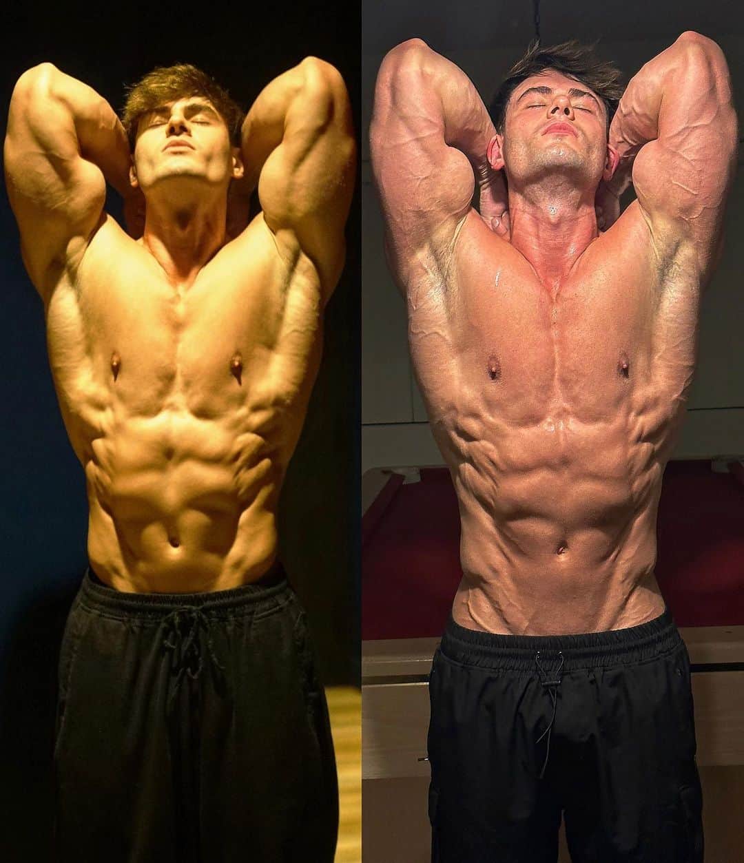 Jeff Seidのインスタグラム：「TWO WEEK NATURAL SHRED  Posted the pic on the left 2 weeks ago talking about how I was going to shred down using a high carb diet. Picture on the right is today after a 30 minute 194f/90c sauna session.  During those 2 weeks I was doing high volume training 5x a week, fasted cardio and HIIT twice a week. No cutting agents, no steroids, no fat burners etc were involved in this shred. Just good old fashion hard work and knowledge.   Lost some muscle along the way but it’s to be expected when trying to shred quickly as a natty. The before and after pics speak for themself.」