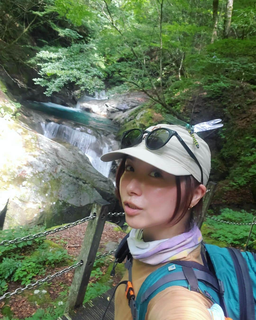 加藤ツバキのインスタグラム：「楽しく涼しく山歩したい！ということで山梨県の西沢渓谷へ マジのガチで涼しいです（語彙力😂） 滝、滝、滝です。つい飛び込みたくなる美しさですが絶対ダメです。  7月に発売されたHERENESSのウールとポリエステル混紡Tシャツのお試しがてら歩いてきました。ウール100%よりタフな生地感。着心地はウールだけの方がさらっとして好みだけど、木に引っ掛けたりしても大丈夫そうなのはこっちかな。結論、どちらも快適🙆  今メインの七ツ釜五段の滝への道が迂回路になっててちょっとハードめな登りです。登りきったところから順路と逆方向に橋を渡るとビューポイントがあるらしい。 この橋アミアミスケスケ橋なんで高所恐怖症の私はビビってパスしましたが…このあとアミスケ橋の連続になろうとは…笑 後編に続く  #西沢渓谷  #hereness #djiom5」