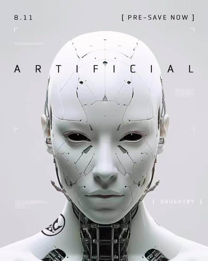 クリス・ドートリーのインスタグラム：「I’ve been waiting months to share with with ya’ll.  ‘ARTIFICIAL’ drops next Friday August 11th 🤘 Are you sure you’re ready?  Hit the link in bio to PRE-SAVE NOW!!!   #daughtry #chrisdaughtry #ai #artificialintelligence #newmusic」