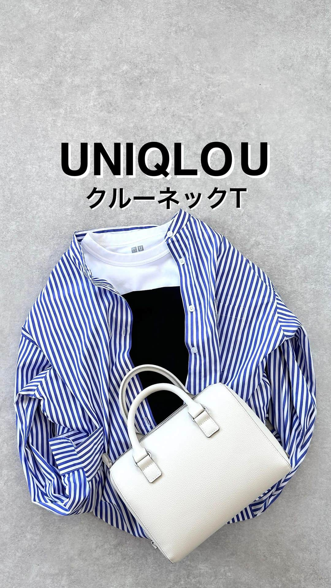 acco.mamaのインスタグラム：「⠀ ↑↑↑ see more♡ ⠀ UNIQLO UのクルーネックT サロペのインナーに最適すぎる👏 ⠀ 合わせたストライプシャツ ↪︎ @andme_official  羽織り方いろいろで 今から秋まで、、冬超えたら春も ながーく使えるよ🤲 ⠀ 身長160cmで ブルーのMサイズ着てる🙋‍♀️ カラバリ豊富で グリーンとかキャメルも かわいかったなぁ🥹🫶🏼 ⠀ ZOZOでタイムセール中ぅぅぅ📣ʾʾ ストーリーズから🤲 ⠀ 𝚝𝚘𝚙𝚜 #UNIQLO #クルーネックT 𝚜𝚊𝚕𝚘𝚙𝚎𝚝𝚝𝚎 #evernavy 𝚋𝚊𝚐 #ユニクロ #レザータッチ2wayボストンバッグ  𝚜𝚊𝚗𝚍𝚊𝚕𝚜 #GU #ポインテッドフラットサンダル  ⠀ #uniqlo2023ss  #ユニクロ購入品  #ユニクロコーデ  #uniqlo購入品  #uniqloコーデ  #プチプラファッション  #プチプラコーデ #アラフォーコーデ  #アラフォーファッション  #アラフォー #40代コーデ  #40代ファッション  #サロペット #サロペットコーデ  #ストライプシャツ  #ストライプシャツコーデ  #アンドミー #アンドミーコーデ  #アンドミースタイル  #エバーネイビー」