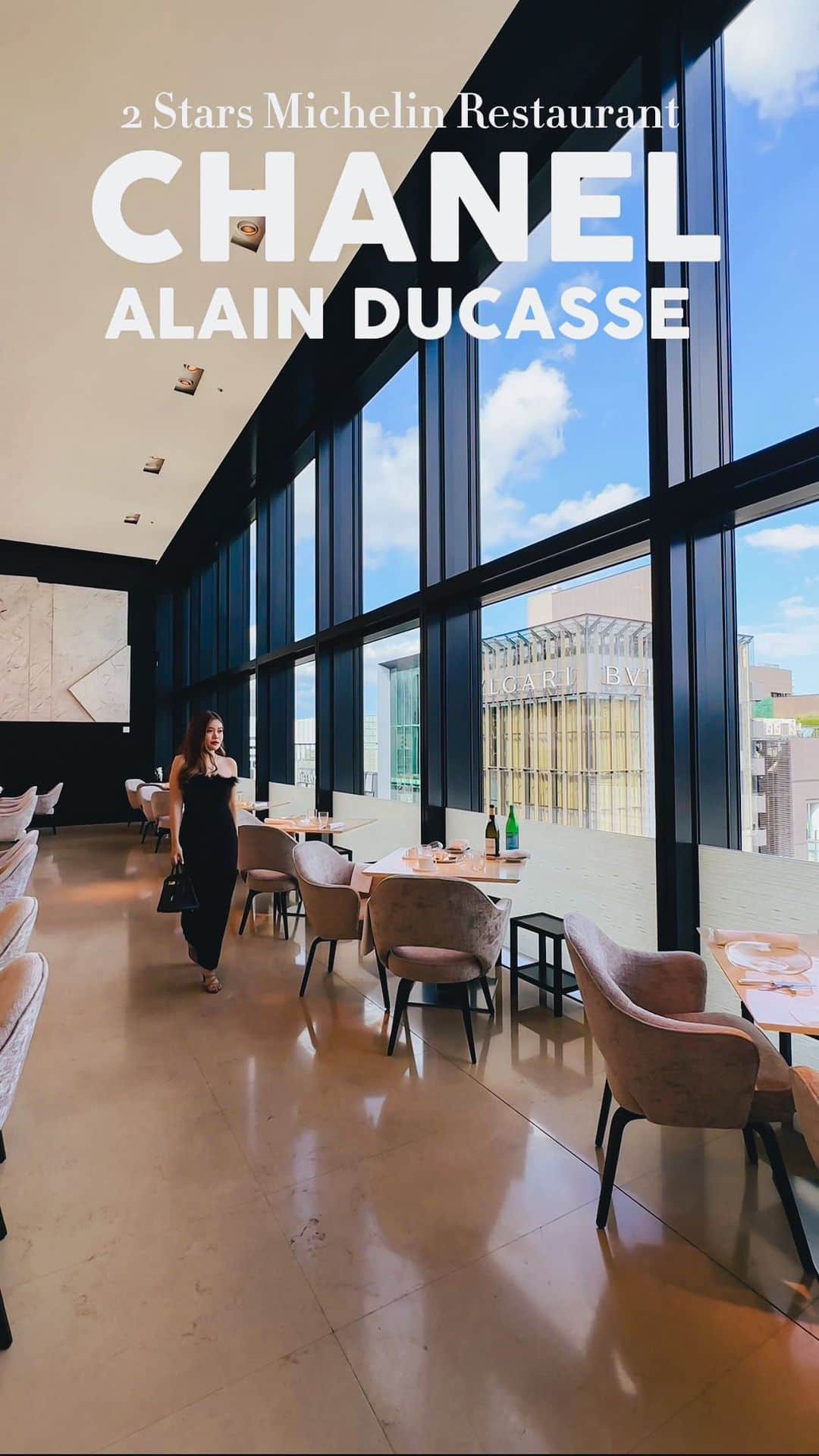 Stella Leeのインスタグラム：「Delightful French Dining Experience worth a visit at @beige_restaurant 💖 This restaurant is a collaboration between world class chef @alainducasse and @chanelofficial , located at Chanel Building in Ginza and has earned 2 stars award for its restaurant ✨  For lunch there’s lunch course from 12.000 yen and omakase course from 25.000 yen. The dishes are spectacular but their signature Chanel Chocolate Cake is definitely a masterpiece, possibly top 3 best chocolate cakes I have ever had so far ✨✨✨  Reservation is pretty easy on their website and the view is amazing, definitely worth your money indeed. Who do you want to come here with?」