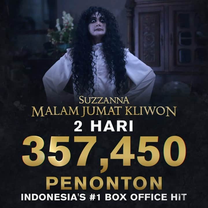 ルナ・マヤのインスタグラム：「357,450 penonton dalam 2 hari tayang. Indonesia’s #1 BOX OFFICE HIT!!!  Terima kasih atas antusiasnya. Ada yang masih belum nonton Suzzanna Malam Jumat Kliwon? Tonton sekarang juga di bioskop! 🖤  #SuzzannaMalamJumatKliwon」