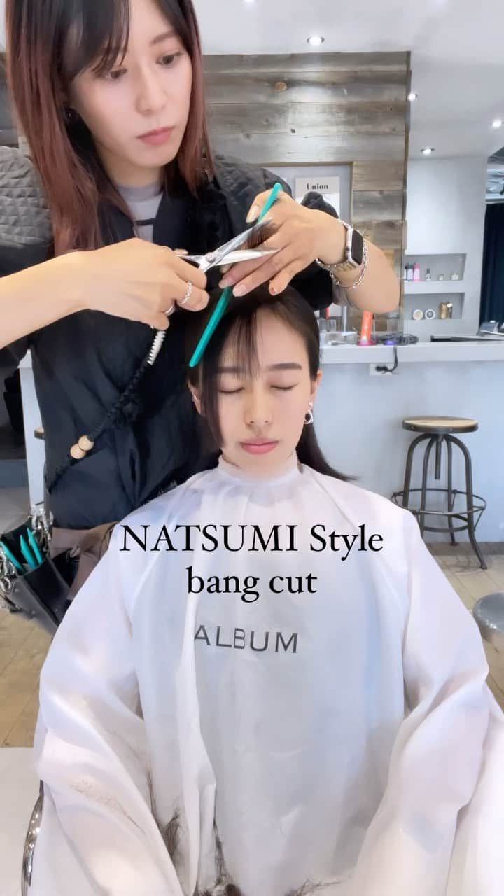 NATSUMI/渋谷店のインスタグラム：「長い前髪を骨格に合わせてカット！🥰 結んでも可愛い！🫶🏻  前髪は人の印象を大きく変える とっても大事な部分です！ ライフスタイルや気にしてる部分など しっかりカウンセリングしてから 丁寧にカットしていくので是非お任せください！✨  #前髪 #前髪カット #イメチェン #カット #カット動画 #くびれヘア #艶髪」