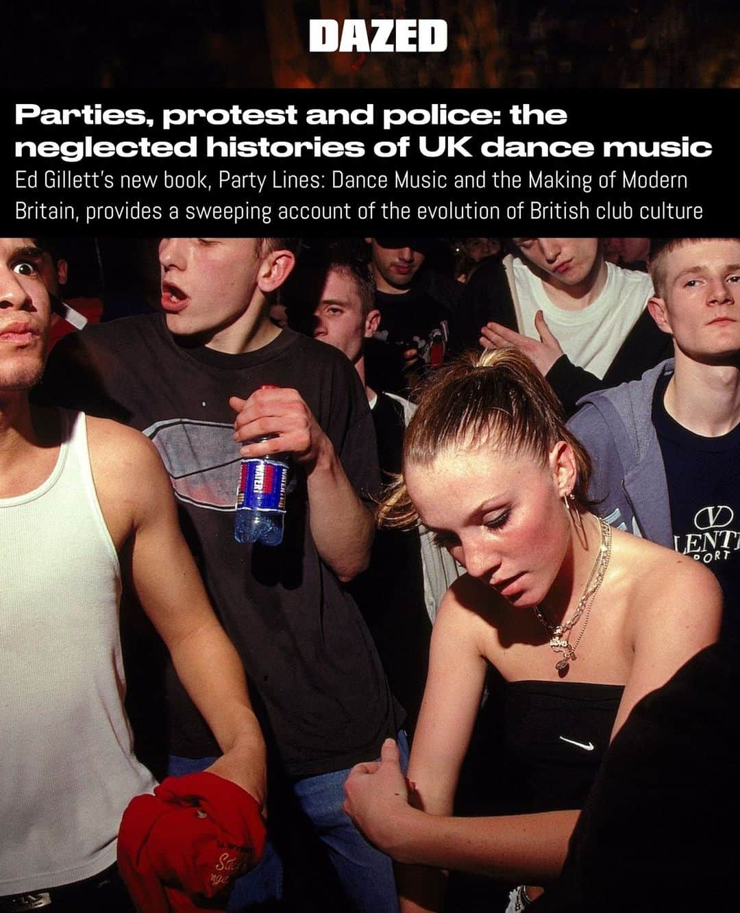 Dazed Magazineのインスタグラム：「“The cultural capital embedded in dance music makes it a rich target for capitalism, which in turn absorbs that radical energy into itself and quietly deradicalises it” – @ehgillett 🙃⁠ ⁠ As journalist Ed Gillett explores in his excellent new non-fiction book Party Lines: Dance Music and the Making of Modern Britain, club culture’s position in society has shifted over the decades: in a continuous cycle, it is repressed and then reappropriated.⁠ First, the authorities try to stamp it out, then they leverage its anarchic spirit in the service of profit. By broadening his scope beyond the rave era specifically, Gillett upends a number of popular myths about the history of dance music.⁠ ⁠ Rather than positioning it as a spontaneous eruption which exploded in 1989, he traces its roots further back to Black British sound system culture and the New Age Traveller movement of the 60s and 70s.⁠ ⁠ "There’s something inherently political about a group of people taking control of a space without necessarily having the approval of mainstream society. That could be a marginalised community finding a space of solace and peace for a night; it could mean mobilising 30,000 people to go and seize a piece of common land.”⁠ ⁠ Read the full interview through the link in our bio 📷⁠ ⁠ ✍️ @jamesduncangrieg⁠ 📷 Darren Regnier, Tom Oldham, Paul Massey, Tristan O’Neill, Michael G Williams, Jason Manning, Pav Mxski via Getty」