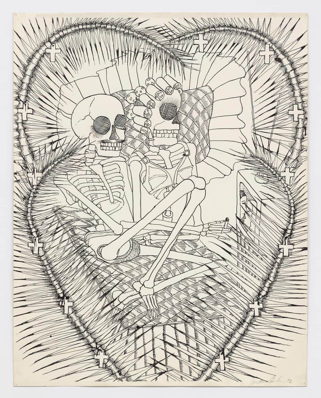 KAWSONEさんのインスタグラム写真 - (KAWSONEInstagram)「Celebrating my 10th wedding anniversary today with @juliachiang ❤️❤️  Drawing by: Judith Linhares Lovers , 1972 @parker.gallery @ppowgallery」8月6日 0時21分 - kaws
