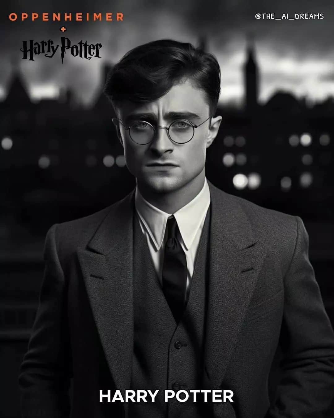 ダニエル・ラドクリフ（ファンアカウント）のインスタグラム：「Harry Potter × Oppenheimer By @the_ai_dreams  #harrypotter #hogwarts #wizard #oppenheimer #film」