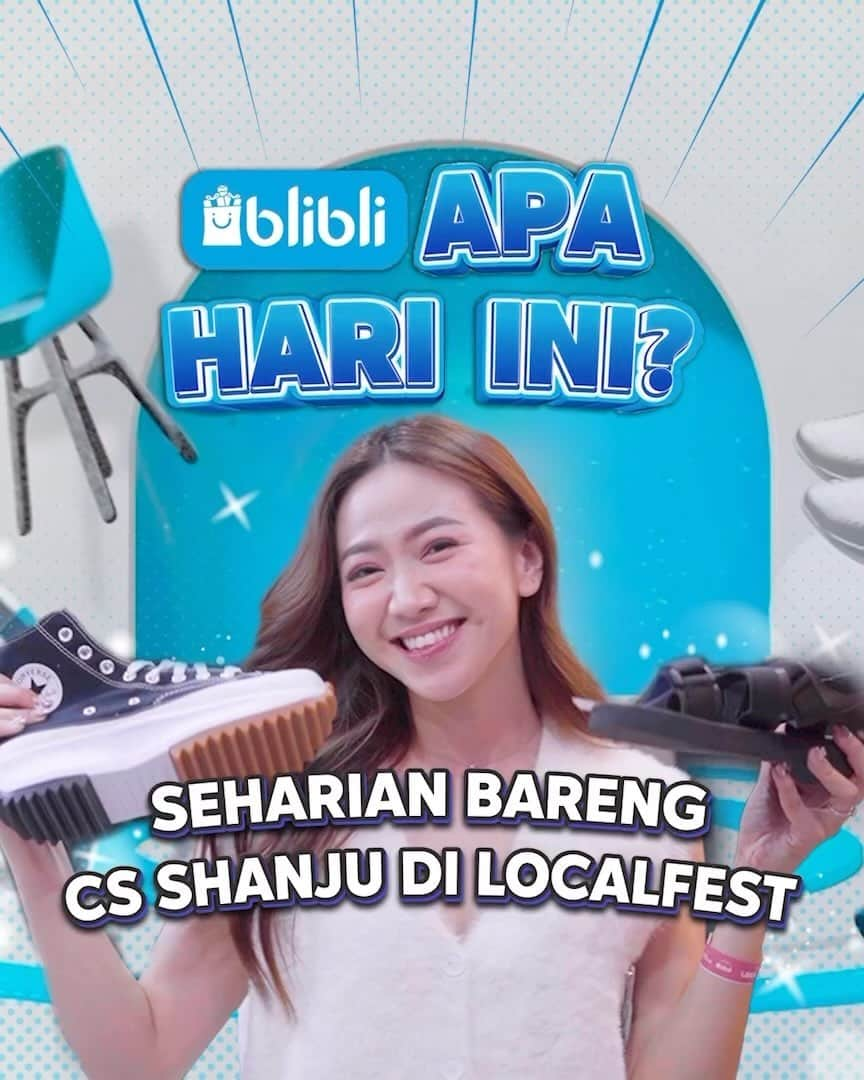 シャニア・ジュニアナタのインスタグラム：「Blibli Apa Hari Ini bersama CS IDAMAN, Siapa lagi kalau bukan CS @shanju!! 😎  Akhir-akhir ini suka banyak acara. Belum lagi ternyata udah pada mau masuk kuliah! Jadi harus auto persiapin outfit-outfit kece nih. Untung ada CS Shanju yang lagi jalan-jalan di LocalFest.🥳   Yuk check rekomendasi haul outfit dari CS Shanju yang super keren dan estetik. Buat kamu yang ga dateng ke LocalFest, tenang aja karena barang-barangnya semua ada di Blibli! Ditambah lagi ada EKSKLUSIF PROMO! 😋❤️  Buat kamu yang sedih, galau, bimbang, dilema dan mau dicarikan solusinya bisa tulis curhatan permasalahan kalian di kolom komentar nanti akan di bantu sama CS yang bertugas untuk di kasih solusinya ya~ Buat kamu yang beruntung, bisa dapetin hadiah voucher 100K lohh dan jangan lupa masukkan username IG kamu ya~🥳  Klik link blib.li/bahi-ig untuk nonton dan jangan lupa untuk LIKE, COMMENT, SHARE, dan SUBSCRIBE channel Blibli supaya kamu gak ketinggalan video-video seru dari Blibli yah~  #Blibli #PastiPuasPastidiBlibli #BlibliApaHariIni #CSShanju #Shanju #Fashion」