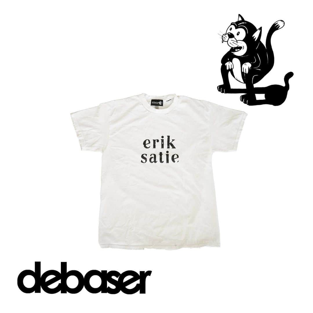 吉木諒祐のインスタグラム：「@debaser_store  debaser "erik satie" Damaged T/S Size: S,M,L,XL Color: white  Out Now.  こちらのアイテムはdebaserオンラインストアに加え、下記店舗でもお取り扱いがございます。  渋谷  BOY Fashion & Music (@tommy_okutomi )  池の上 STRANGER (@stranger_used_ )  高崎 THE MODERN AGE (@themodernage_tksk )」