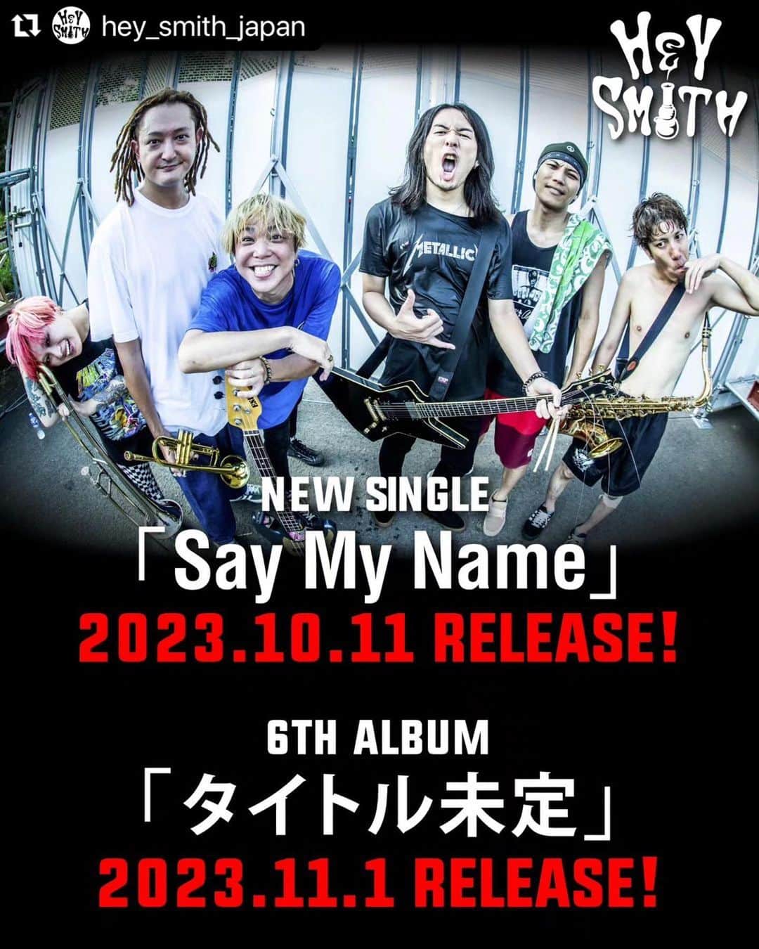 かなすのインスタグラム：「😎🤟😎🤟😎🤟😎🤟  #Repost @hey_smith_japan with @use.repost ・・・ 🤙🤙BIG NEWS🤙🤙  2023.10.11 💿NEW SINGLE「Say My Name」  2023.11.1 💿6TH NEW ALBUM「タイトル未定」  発売決定！ 特典盛りだくさんです！  それに伴い全国ツアーも行います！ チケット代は時代に逆行してまさかの値下げです！  ご予約/チケット情報は特設サイトにて！ https://hey-smith.com/6thnewalbum」