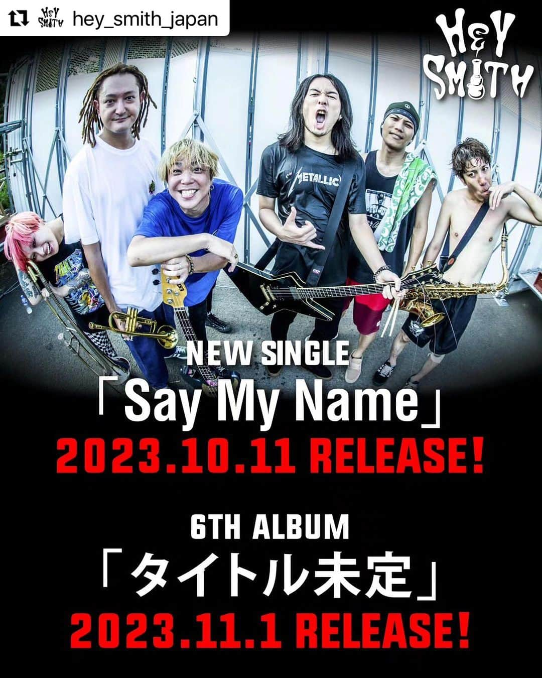 KEN IIKAWAのインスタグラム：「🤙🤙BIG NEWS🤙🤙  2023.10.11 💿NEW SINGLE「Say My Name」  2023.11.1 💿6TH NEW ALBUM「タイトル未定」  発売決定！ 特典盛りだくさんです！  それに伴い全国ツアーも行います！ チケット代は時代に逆行してまさかの値下げです！  ご予約/チケット情報は特設サイトにて！ https://hey-smith.com/6thnewalbum  #Repost @hey_smith_japan with @use.repost ・・・」