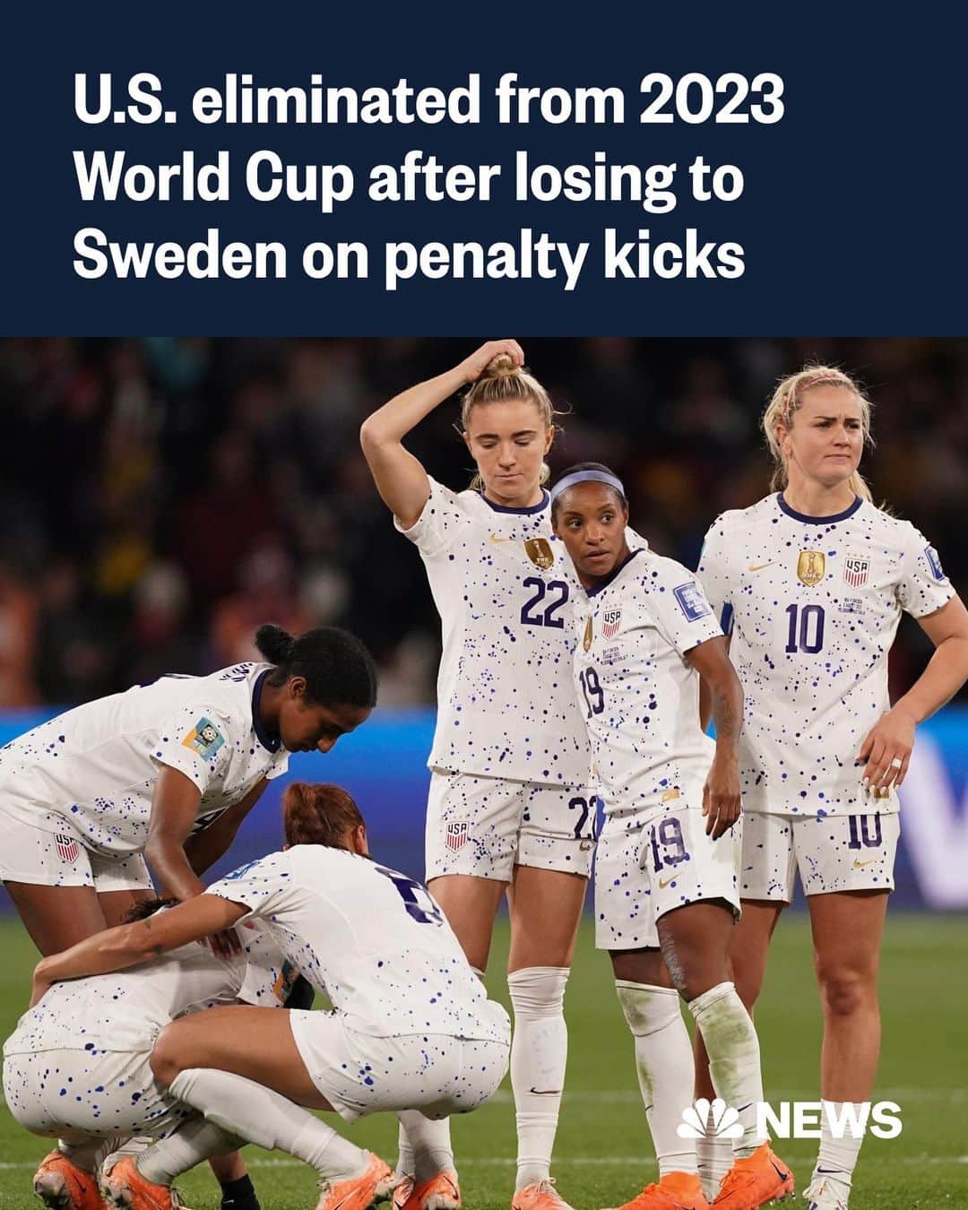 NBC Newsさんのインスタグラム写真 - (NBC NewsInstagram)「BREAKING: Team USA is eliminated from women's World Cup after losing to Sweden on penalties.  The defending champions were defeated in the round of 16 on Sunday, ending its quest to win a third straight World Cup title.」8月6日 21時05分 - nbcnews