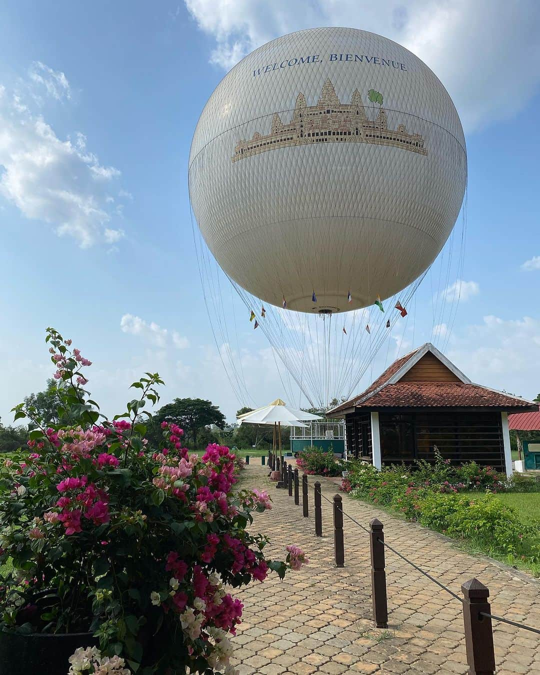 菊原梨華のインスタグラム：「・ ・ カンボジアで🇰🇭のった気球✨  📍angkorballoon   安全綱がついてるので安心して乗れますよ🌈  気球が上がった先には アンコールワットも眺めることができて 約10分から15分くらいの楽しい時間が過ごせました✨  高いところが怖いから 安全綱がない気球は乗る勇気がないけどこうゆうやつなら乗れるのありがたい💐  てか投稿サボりすぎて 溜まりまくってるのでちょこちょこ更新しよっと！  #カンボジア#アンコールワット#アンコールワット遺跡 #angkorwat #angkorballoon#cambodia #cambodiatrip #気球」