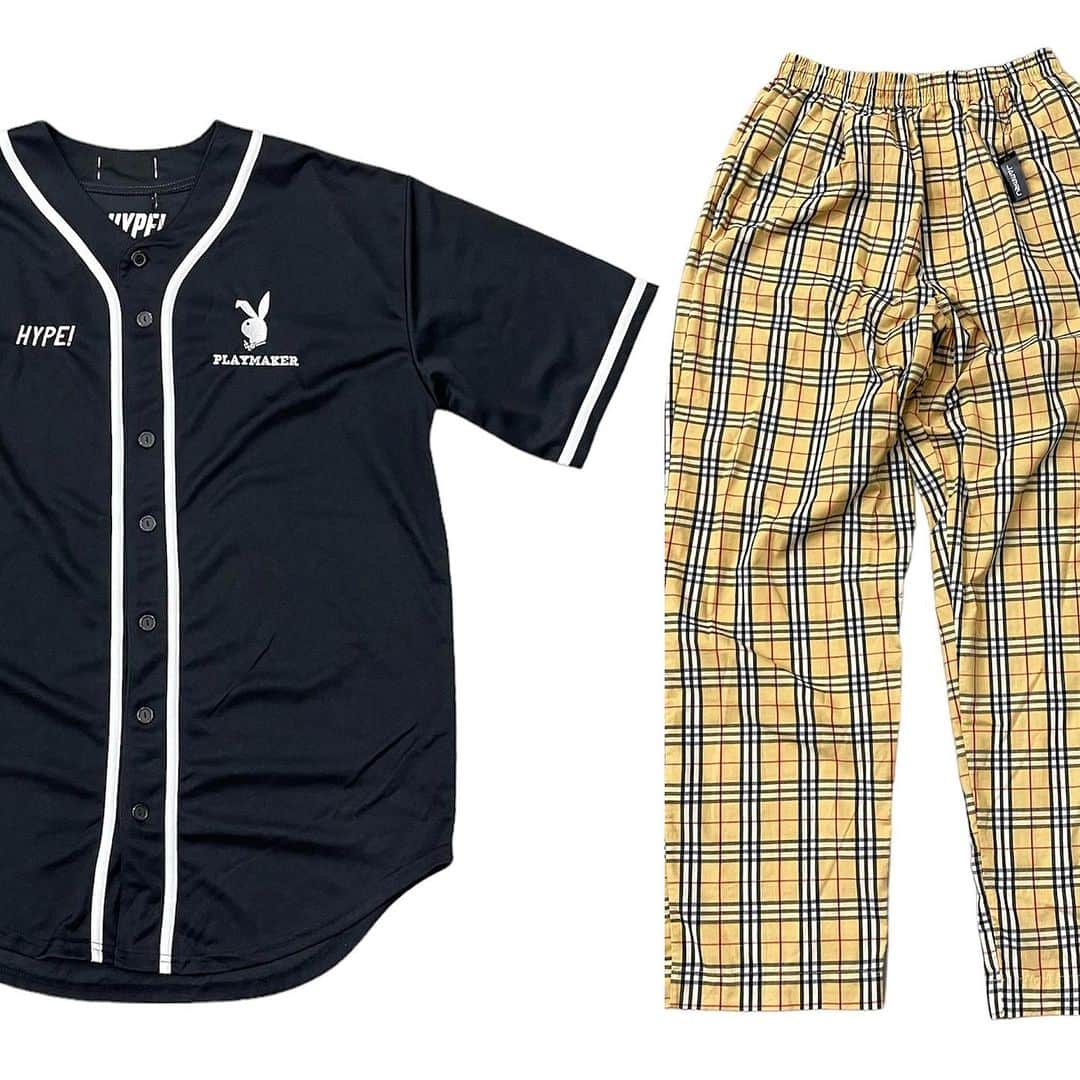 ジャムルのインスタグラム：「HYPE! PLAYBOY ベースボールシャツ　¥6200+tax(6820) . バーバリーチェック パジャマパンツ ¥5400+tax(5940) . WEB SHOPに入荷しております。 是非ご覧ください。 jammru.com  #お問い合わせはお電話で承ります #jammru #osaka  #fashion  #streetstyle  #streetfashion  #vtg  #vintage  #used  #usedclothing  #古着 #古着屋 #ファッション #70s #80s #90s」