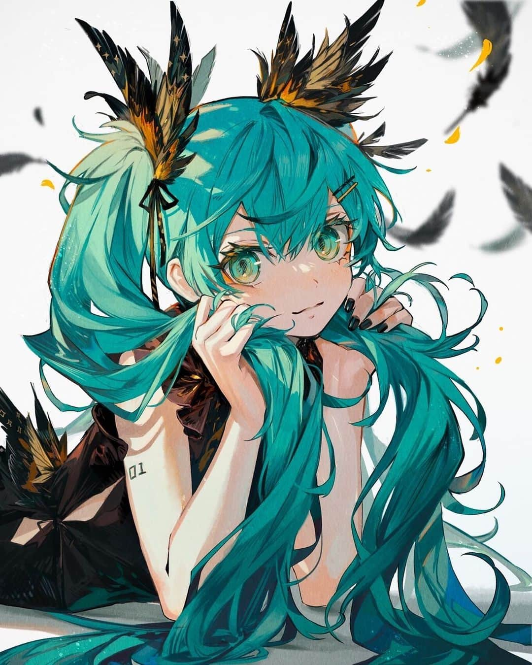 尾崎ドミノのインスタグラム：「黒羽ミクちゃん  #vocaloid #hatsunemiku #初音ミク #ボーカロイド #ボカロ」