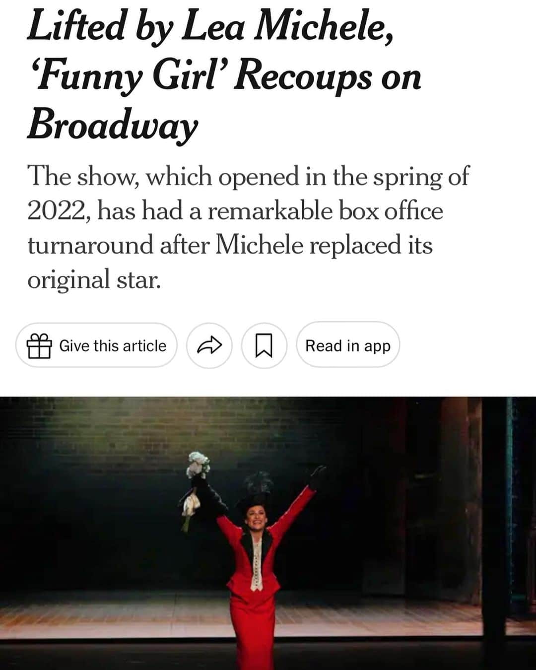 リア・ミシェルさんのインスタグラム写真 - (リア・ミシェルInstagram)「BOOM. https://www.nytimes.com/2023/08/07/theater/funny-girl-broadway-recoupment.html」8月8日 0時17分 - leamichele