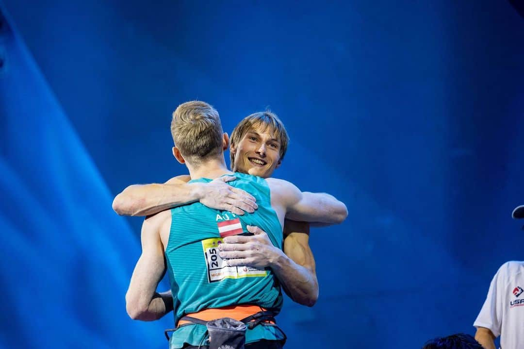 アレックス・メゴスさんのインスタグラム写真 - (アレックス・メゴスInstagram)「Did not see this one coming, after I came off the wall!  3rd 🥉place at the Lead World Championships in Bern!!! This is my third medal at my third World Championships!  I'm not super satisfied with my climbing performance, but more than happy with the result. The very deserved victory goes to @jakob.schubert and second place to @anraku_sorato! Super happy to share the podium with one legend and one legend in the making 🙏🏼.  A huge thank you also goes to my team, my friends and my family for all the support and the cheering 💛.   @patagonia_climb @petzl_official @tenayaclimbing @frictionlabs @physivantage @fazabrushes @tempehmanufaktur @cacaocrudo #stylefirst #carrotsforpower Pic 1,2,3,4: @janvirtphotography Pic 5: @loic.lemahieu」8月8日 5時52分 - alexandermegos