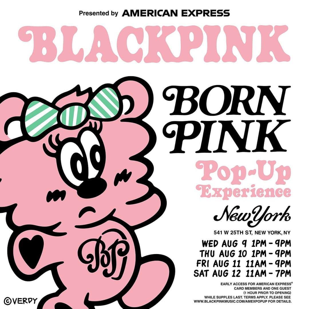 ヴェルディのインスタグラム：「Verdy x Blackpink Born Pink pop up experience this week in NYC Wednesday 8/9 - Saturday 8/12🖤💗✌️」