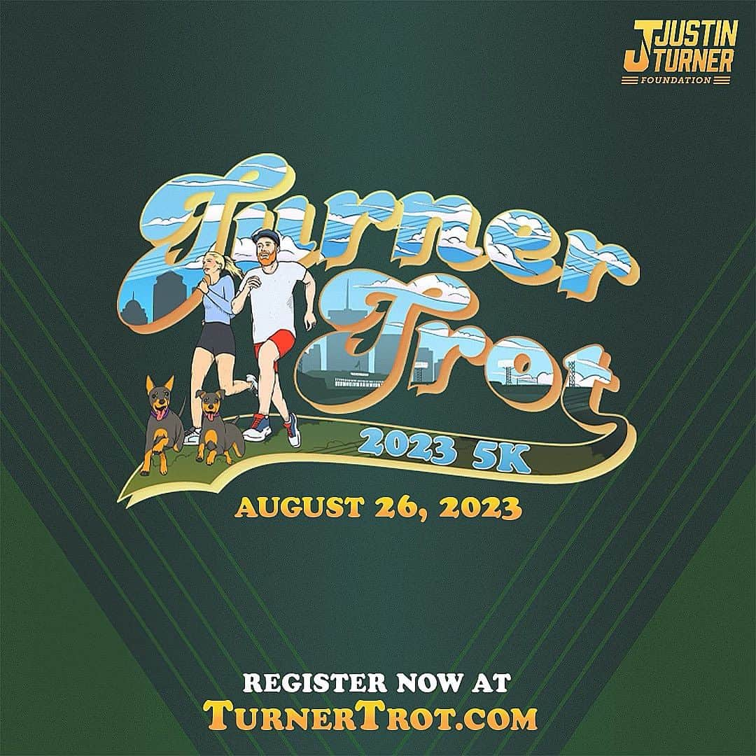 ジャスティン・ターナーのインスタグラム：「Sign up for #TurnerTrot and join us Aug 26th at The Hatch on the beautiful Charles River! Link is in my bio!!   If you won’t be in Boston, there is also a link to join us virtually!!  Use code “GRANDSLAM” for a discount.」