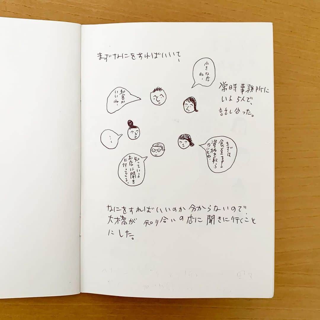 大橋歩のインスタグラム：「昨日も整理。私の場合仕事の物の整理が大変です。でいろいろ捨てた。箱に入れてしまってた［今日のわたし、ねこ、花、その他］の絵(IOGホームページ、自主制作絵本)を細かく破ってゴミ袋に入れて今朝出した(依頼され描いた絵で戻ってきたのはだいたい保管してる)。さっきから箱一つ二つぐらいなのにとっておけばよかったんじゃなかったかと思い始めた。ゴミにして悪い事したと思った。アルネ食堂のノートはまだ処分してません。あの続きはこれ1ページだけ。Iくん、Ｏさん、Tさん、TUさん、Nさんと私、忙しくなってノートの続きはなし。さて私が今年初めて食べたかき氷😄。毎年選ぶのは宇治金時ですが、今年はシンプルにあずき😊。このお店のはシロップはかかっていません。かき氷とあずきだけです👏。片付けに疲れたらまたあの店の氷あずきを食べに行く😑。」
