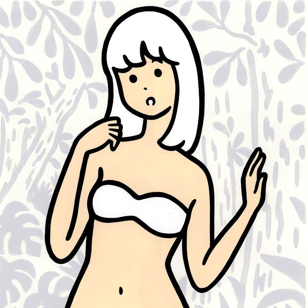 白根ゆたんぽのインスタグラム：「midori no naka de  2023 acrylic on paper  508 x 393 mm  (sold)」