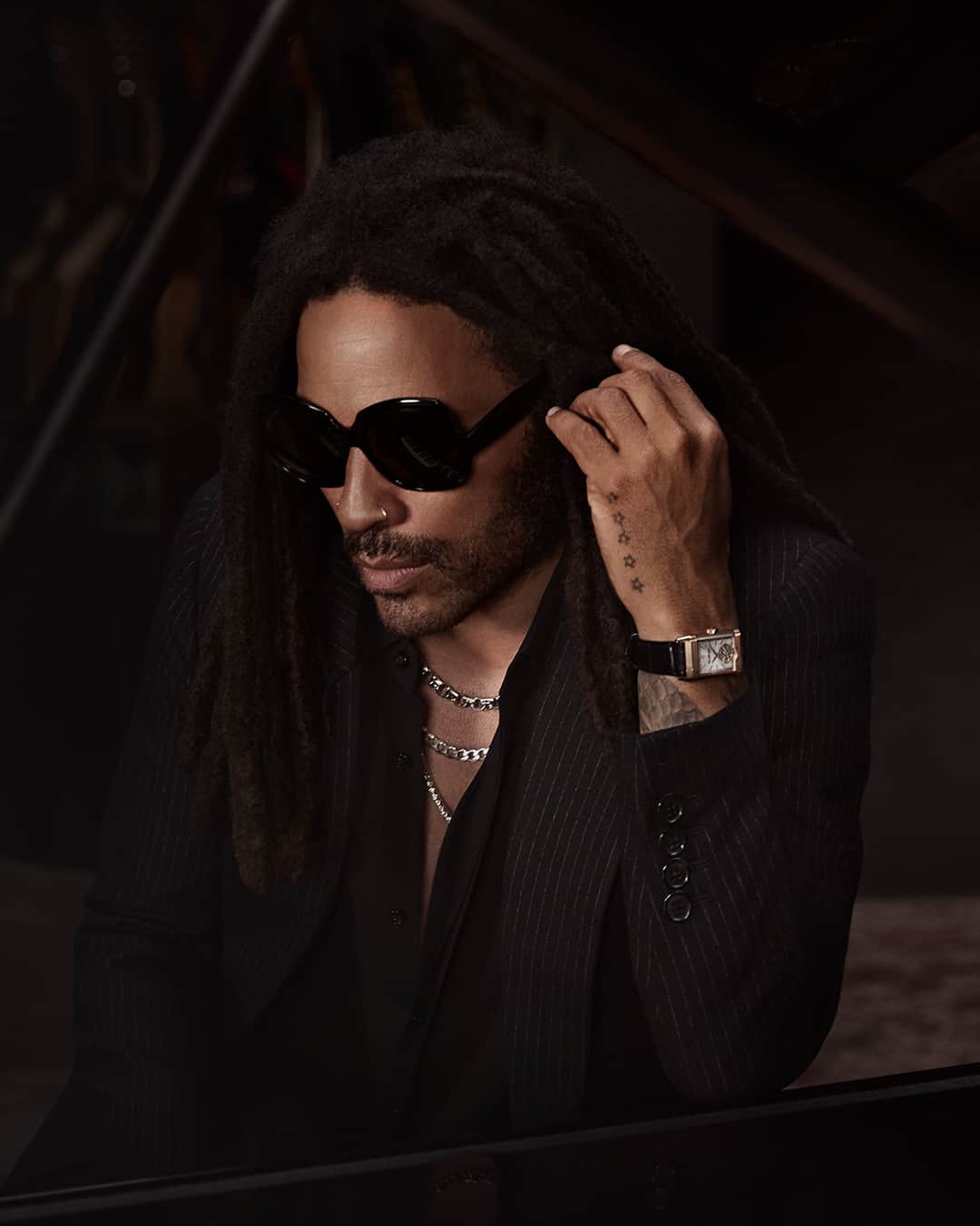 ジャガールクルトのインスタグラム：「Two icons: Lenny Kravitz and Reverso.  #Reverso _ Lenny Kravitz @lennykravitz Reverso Tribute Duoface Tourbillon  Designed, made and assembled in our Manufacture _ About one of his favourite timepieces “My Jaeger-LeCoultre pieces feel like they have always been there – they blend with me and their style is absolutely timeless. You can really make these watches your own and when you want to change the mood, change the vibe, they always fit. It’s as if they become one with you.” he says. _ #JaegerLeCoultre #Reverso #TheWatchmakerOfWatchmakers #LennyKravitz」