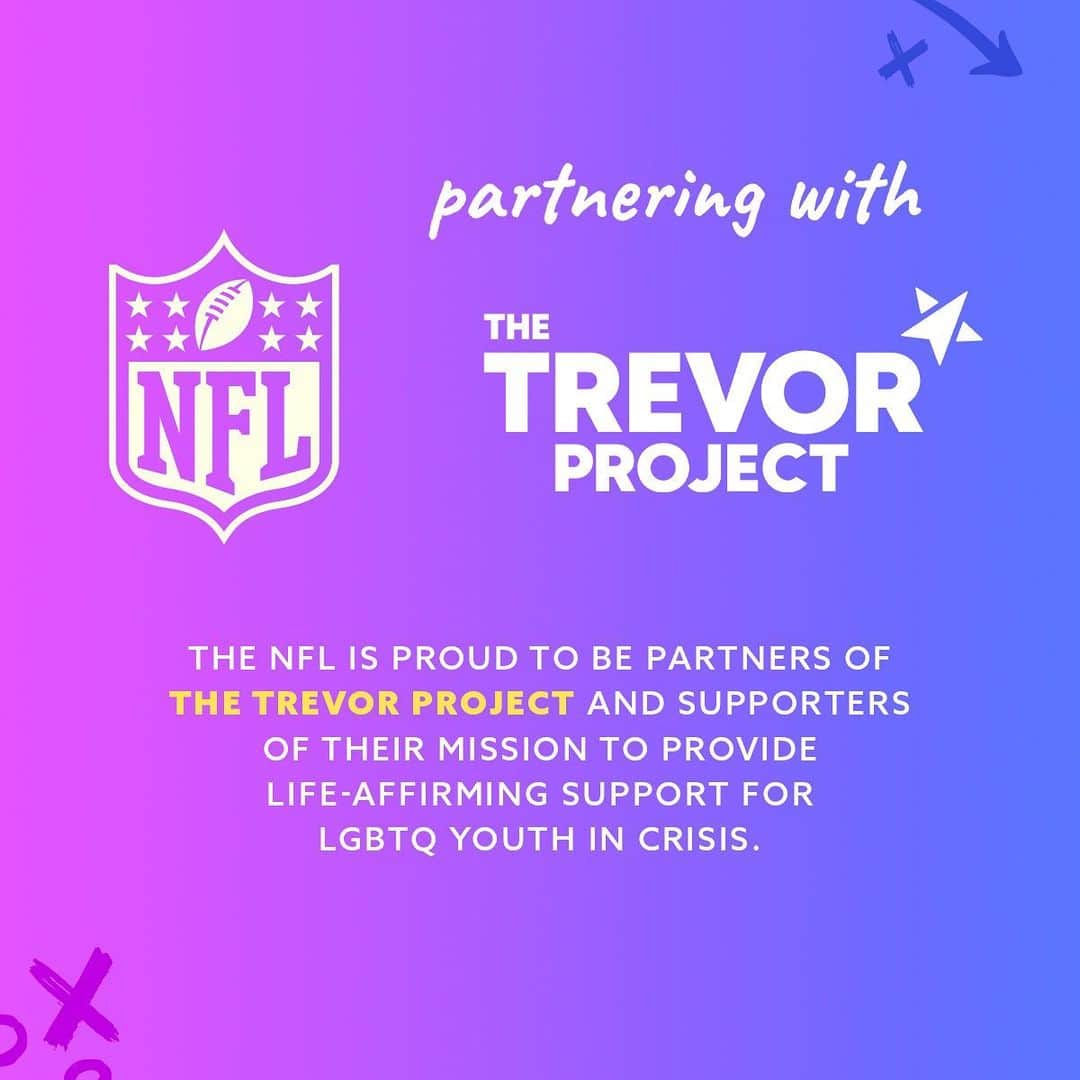 NFLさんのインスタグラム写真 - (NFLInstagram)「The NFL is proud to work with the Trevor Project year round on life-affirming programming and training, to continue creating a more diverse, equitable and inclusive organization. Football is for everyone. ❤️」8月9日 0時44分 - nfl