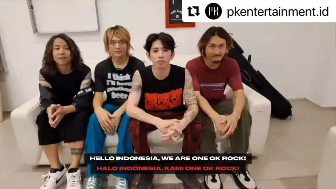 ONE OK ROCK WORLDのインスタグラム：「-  #Repost @pkentertainment.id with @use.repost ・・・ @oneokrockofficial says hello to Indonesia! 👋🏼 Are you ready to see Taka, Toru, Ryota, and Tomoya live in Jakarta?  Limited tickets for the second show are available only at www.oorinjakarta2023.com.  ONE OK ROCK Luxury Disease Asia Tour 2023 in Jakarta Beach City International Stadium 29 & 30 September 2023  This show is promoted by @aegpresentsasia, @pkentertainment.id, and @soundrhythm.  #OORinJakarta2023 - 9/29,30に ビーチシティ国際スタジアムで開催されるインドネシア公演が完売につき、２日目の公演の限定チケットが追加されました！詳しくは　www.oorjakarta2023.com まで！ - #oneokrockofficial #10969taka #toru_10969 #tomo_10969 #ryota_0809 #luxurydisease#luxurydiseaseasiatour2023#indonesia」
