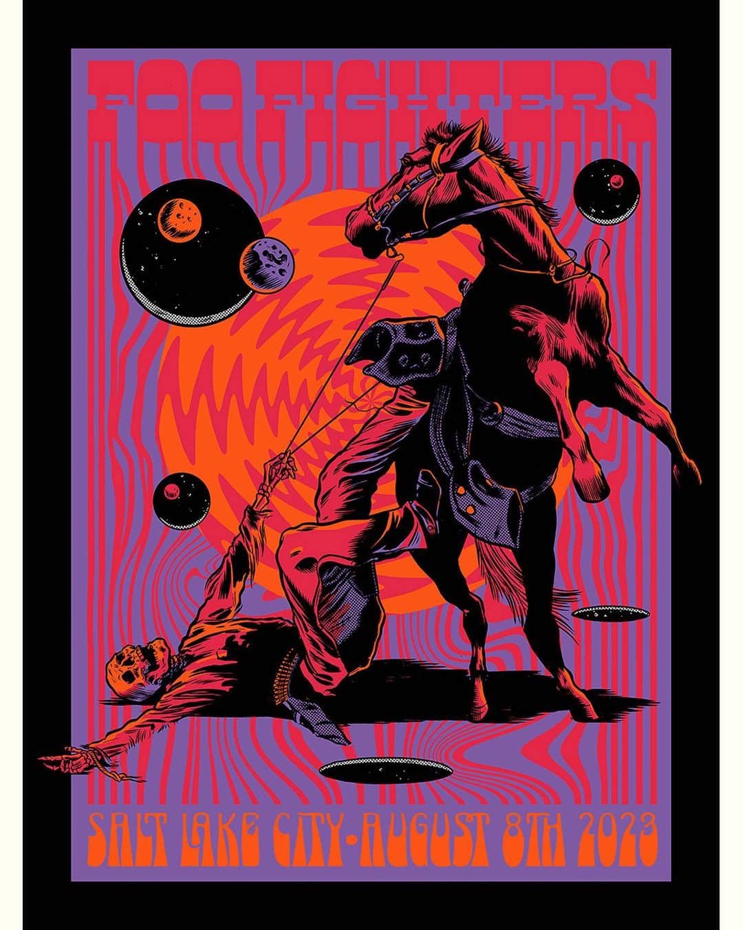 フー・ファイターズのインスタグラム：「SALT LAKE CITY TONIGHT!!! 🤘  6:00pm  Doors Open 7:30pm  @thebreeders  9:00pm  #FooFighters  Art by @morningbreathinc」