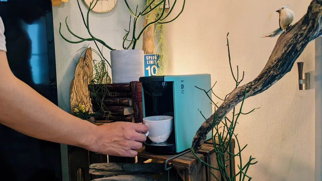 えりのインスタグラム：「☕ . . 昔からなぁちゃんのコーデ写真撮る時に映り込むインテリアの件で質問や嬉しいコメントいただく事が多かったのだけど、私は全くインテリアセンスがない！！むしろ掃除も苦手← 主婦レベル底辺の私を常に助けてくれて、家の中に癒し空間を作ってくれてるのは全部パパ😎ᵗᑋᵃᐢᵏ ᵞᵒᵘ!!⁡ 子供たちが寝た後に2人でコーヒー飲みながらアニメ見る←のが最高の気分転換！ . 最近我が家に来たコーヒーメーカー @ucc_drippod のドリップポッドはプロのハンドドリップの技が再現されていて「湯温」「抽出速度」「蒸らし時間」によりボタンひとつで本格的なコーヒーが☕ マシンもとっても静かでびっくり😳 公式サイトで8/31まで使える2000円OFFクーポンあるのでぜひ。 クーポンコード：D5XVGP ストーリーに公式サイトURL載せてます。 . パパとはもう20年以上の付き合いになるけど会話尽きることないしいつまでも爆笑できる関係に感謝。 これからもマイペース過ぎる我が家の長女のような私ですが←よろしくね🤪笑 . #コーヒーのある暮らし #コーヒー #コーヒーブレイク #コーヒー好きな人と繋がりたい #コーヒー好き #おうちカフェ #PR」