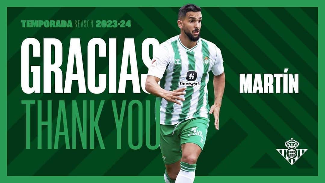 マルティン・モントヤのインスタグラム：「Hola a todos! Quiero dar las gracias por estos 3 años que he vivido en el @realbetisbalompie. Momentos inolvidables como ganar una copa del Rey, y momentos no tan buenos que he vivido pero que a pesar de todo siempre he tratado de llevarlo lo mejor posible y ser sobretodo un profesional y gran compañero. Agradecido por haber conocido a personas maravillosas tanto dentro como fuera del club.  Muchas gracias y Musho Betis 💚」