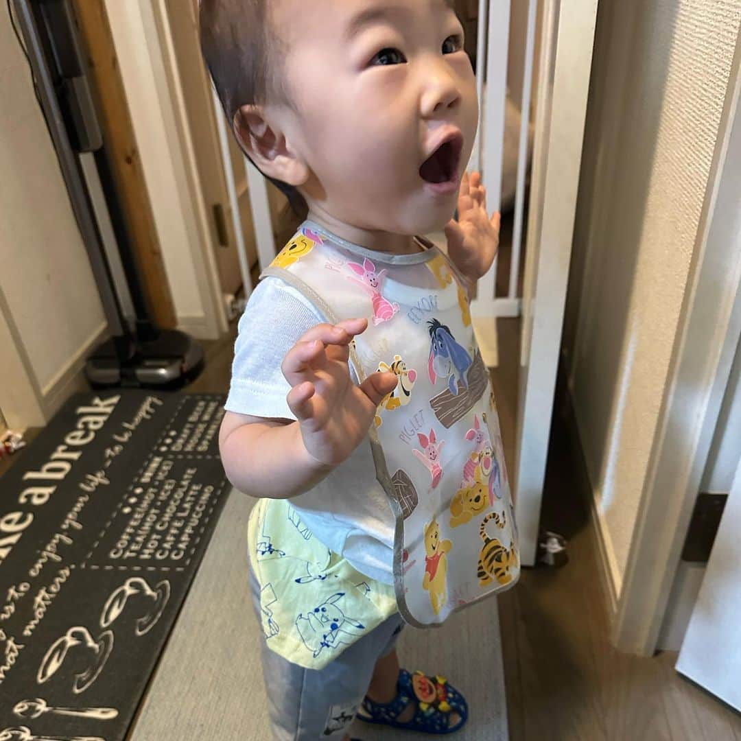 やしろ優さんのインスタグラム写真 - (やしろ優Instagram)「やさ丸ズコレクション！  今日はTシャツ重ね着したくて、前掛けもしたいんだってさ笑  ちなみにサンダルは室内用にしてますw  #やさ丸 #1歳6ヶ月」8月9日 9時54分 - yashiroyuuuu