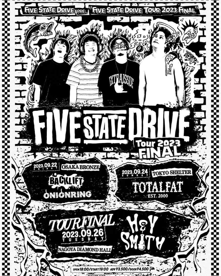 HEY-SMITHのインスタグラム：「【ライブ情報】  “FIVE STATE DRIVE TOUR 2023 FINAL”に HEY-SMITHの出演が決定！  ９月２６日(火)名古屋 DIAMOND HALL  ライブページ https://hey-smith.com/live」