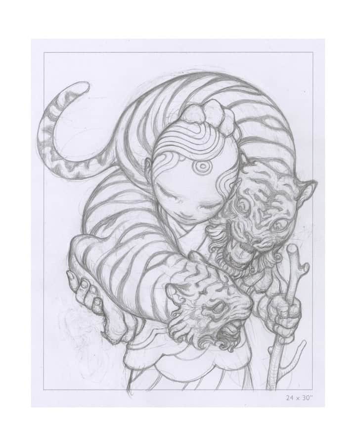 ジェームス・ジーンのインスタグラム：「Transformation from sketch to final print. The Sanctuary time limited print is available today, Aug 8th for 24hrs only 🐯🐯 @jamesjeanstore」